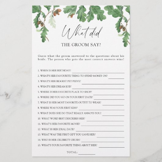 Acorn tak - Wat zei de bruidegom bruidsspel (Voorkant)