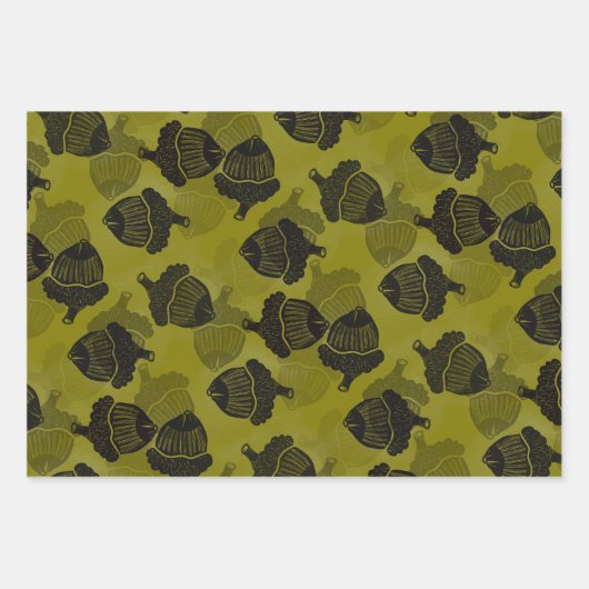 Acorn Woodblock Inpakpapier Vel (Voorkant)