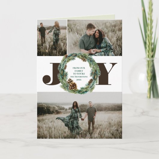 Acorn Wreath 3-fotokerstfeestdag, gevouwen kaart (Voorkant)