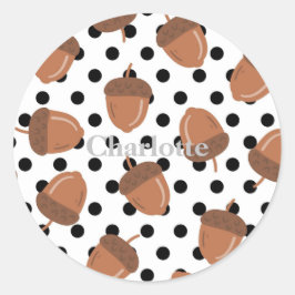 Acorn Zwart Stippen Herfst Y2K Patroon Ronde Sticker