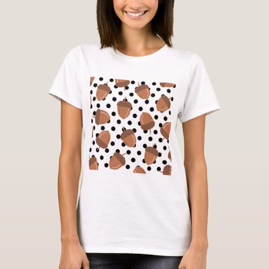 Acorn Zwart Stippen Herfst Y2K Patroon T-shirt (Voorkant)