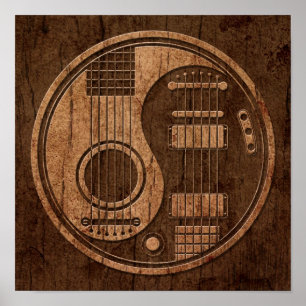 Acoustic Electric Guitars Yin Yang Wood Effect Poster