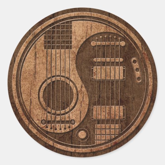 Acoustic Electric Guitars Yin Yang Wood Effect Ronde Sticker (Voorkant)