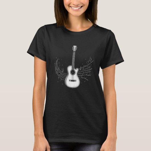 Acoustic Guitar Art Drawing T-shirt (Voorkant)