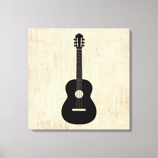 Acoustic Guitar Art Script Background Canvas Afdruk (Voorkant)