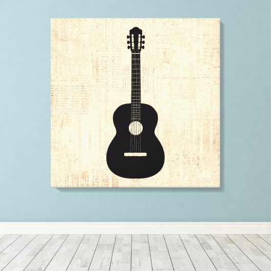 Acoustic Guitar Art Script Background Canvas Afdruk (Insitu (Houten vloer))