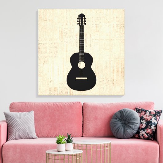 Acoustic Guitar Art Script Background Canvas Afdruk (Insitu (Woonkamer))