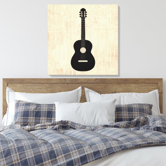 Acoustic Guitar Art Script Background Canvas Afdruk (Insitu (Slaapkamer))