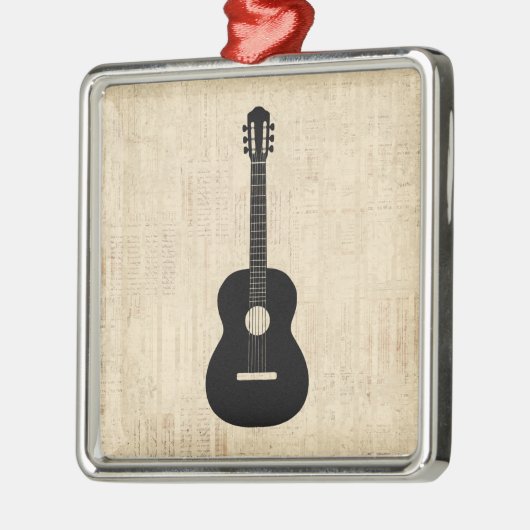 Acoustic Guitar Art Script Background Metalen Ornament (Links)