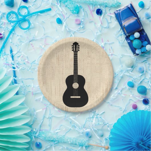 Acoustic Guitar Art Script Background Papieren Bordje (Feest)