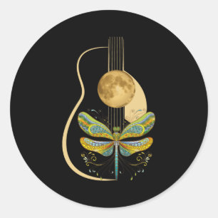 Acoustic Guitar Artistic Dragonfly Music Ronde Sticker