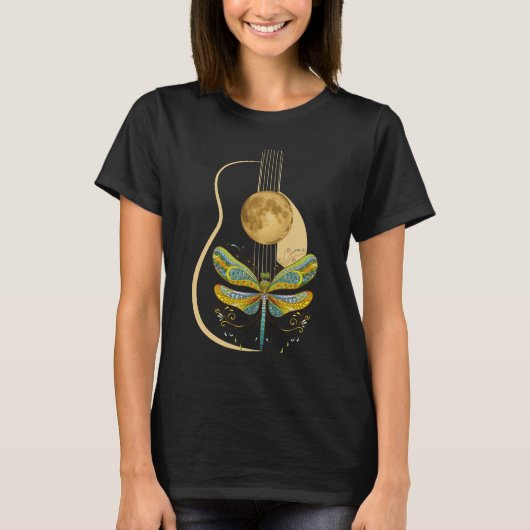 Acoustic Guitar Artistic Dragonfly Music T-shirt (Voorkant)