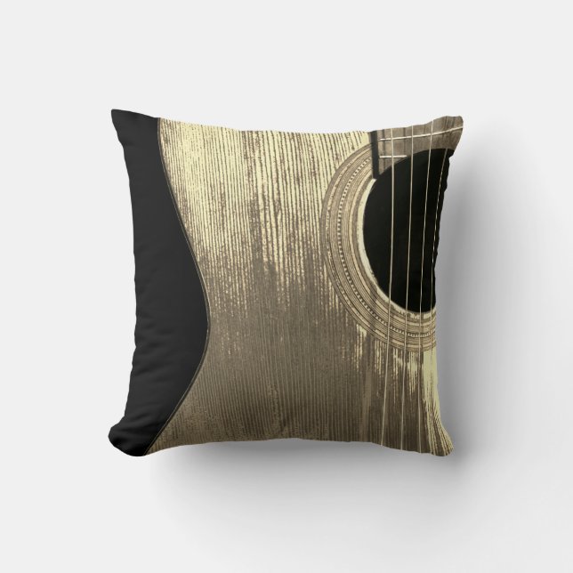 Acoustic Guitar Black and Beige Musical Instrument Kussen (Voorkant)