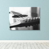 Acoustic Guitar Black en white Strings angle Canvas Afdruk (Insitu (Houten vloer))