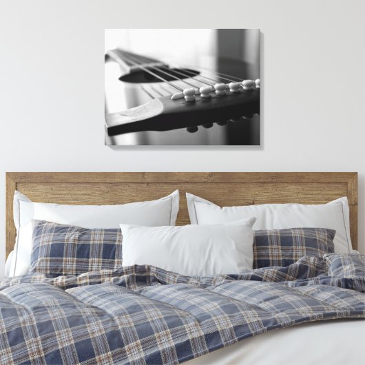 Acoustic Guitar Black en white Strings angle Canvas Afdruk (Insitu (Slaapkamer))