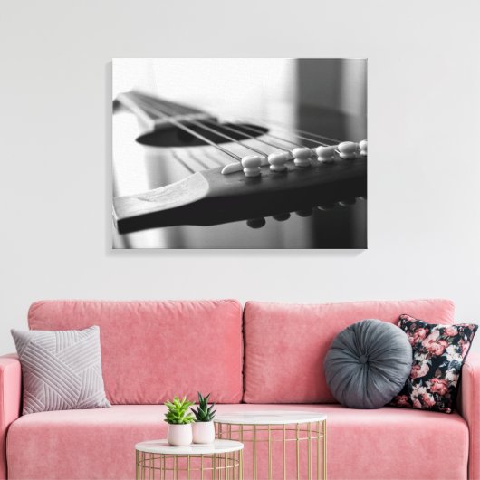 Acoustic Guitar Black en white Strings angle Canvas Afdruk (Insitu (Woonkamer))