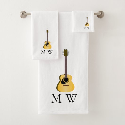 Acoustic Guitar Design Monogrammed Bad Handdoek (Insitu)
