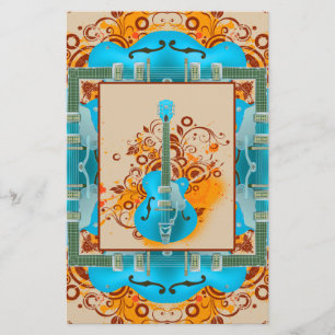 Acoustic Guitar Floral Grunge  Briefpapier