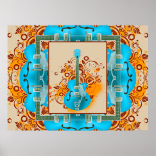 Acoustic Guitar Floral Grunge Poster