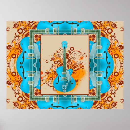 Acoustic Guitar Floral Grunge Poster (Voorkant)