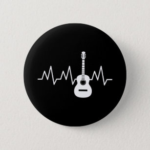 Acoustic Guitar Heart Beat Ronde Button 5,7 Cm