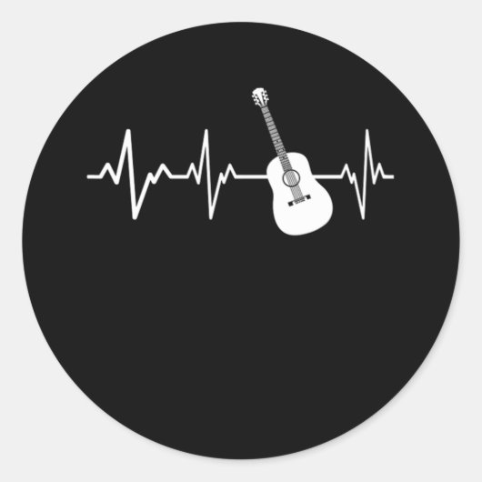 Acoustic Guitar Heartbeat Classic Guitarist Gift Ronde Sticker (Voorkant)