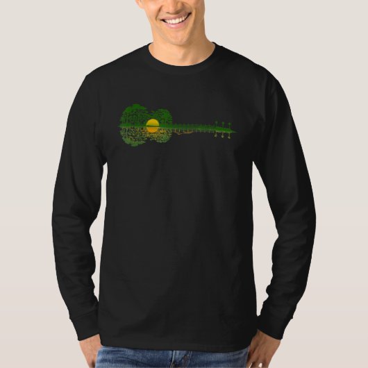 Acoustic Guitar Landscape Sunset Reflection Music T-shirt (Voorkant)