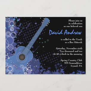 Acoustic Guitar Musical Bar Bat Mitzvah Uitnodigin Kaart