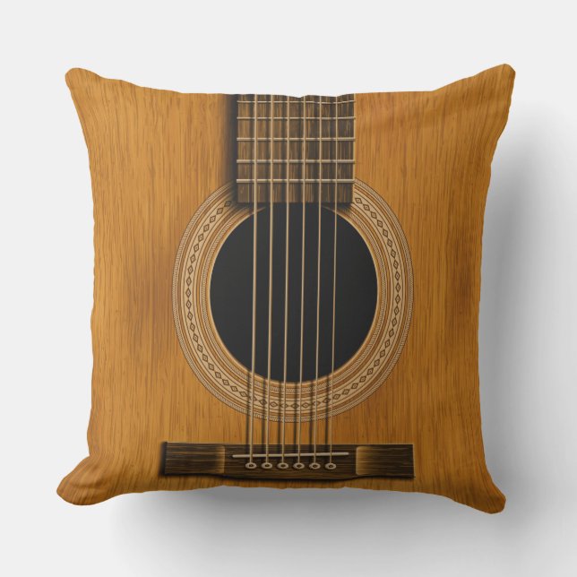 Acoustic Guitar Natural Wood Music Pillow Buitenkussen (Voorkant)