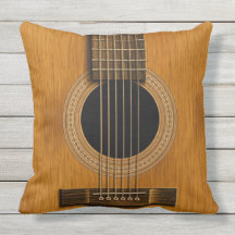 Acoustic Guitar Natural Wood Music Pillow