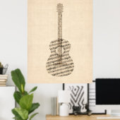 Acoustic Guitar Old Sheet Music Poster (Thuiskantoor)