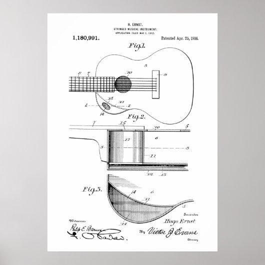 Acoustic Guitar Patent Poster (Voorkant)
