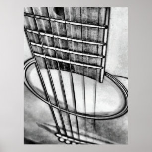 Acoustic Guitar Perspectives Black White Poster