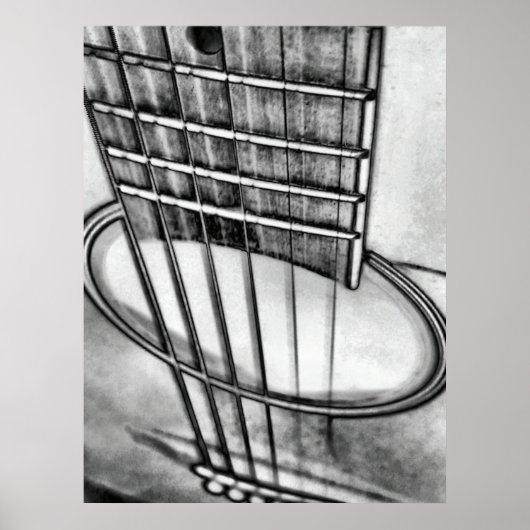 Acoustic Guitar Perspectives Black White Poster (Voorkant)