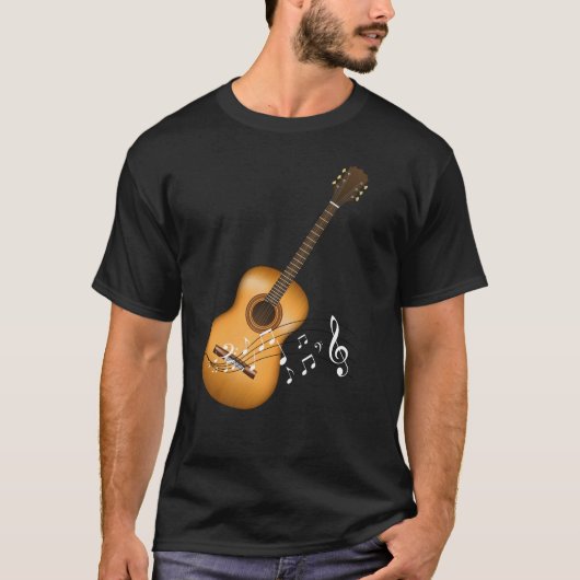 Acoustic Guitar Player Musical Notes Art Musicus T-shirt (Voorkant)
