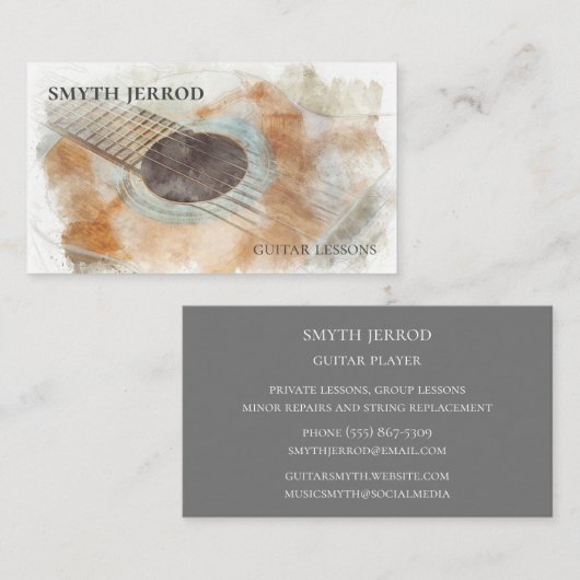 Acoustic Guitar Sketch Waterverf Visitekaartje (Voorkant / Achterkant)