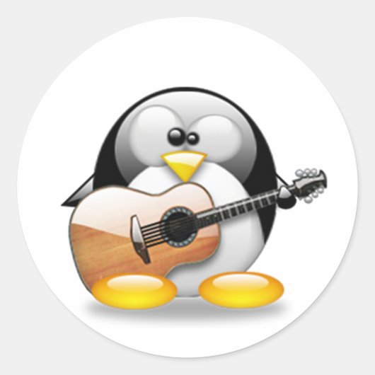 Acoustic Guitar Tux (Linux Tux) Ronde Sticker (Voorkant)