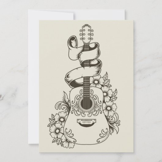 Acoustic Guitar With Flower Ornament Kaart (Voorkant)