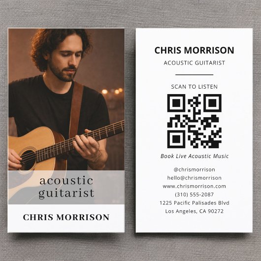 Acoustic Guitarist Musician QR Code Photo Visitekaartje