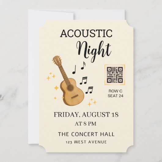 Acoustic Music Event Ticket Pass with QR Code Kaart (Voorkant)