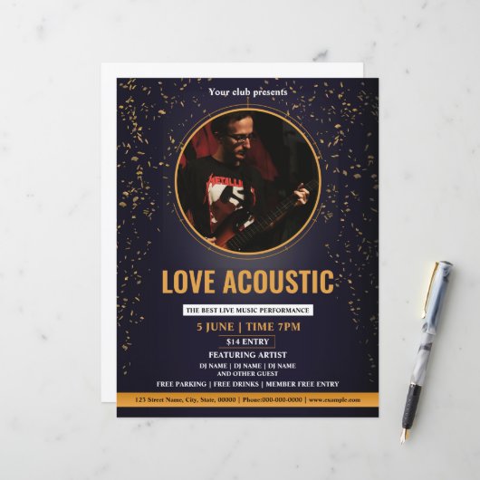 Acoustic Music Party Flyer Sjabloon (Voorkant / Achterkant in situ)