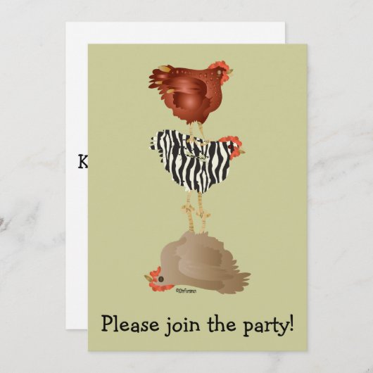 Acrobaat kippen (toen partij?) Uitnodiging (Voorkant / Achterkant)