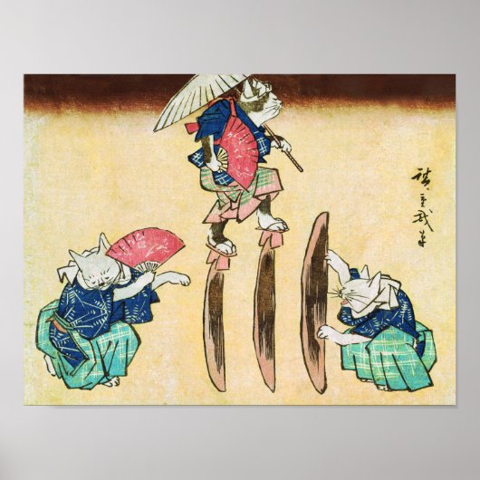 Acrobat Cat, Hiroshige, Ukiyo-e Poster (Voorkant)