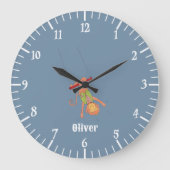 Acrobat Monkey Kid Blue Wall Clock Grote Klok (Voorkant)