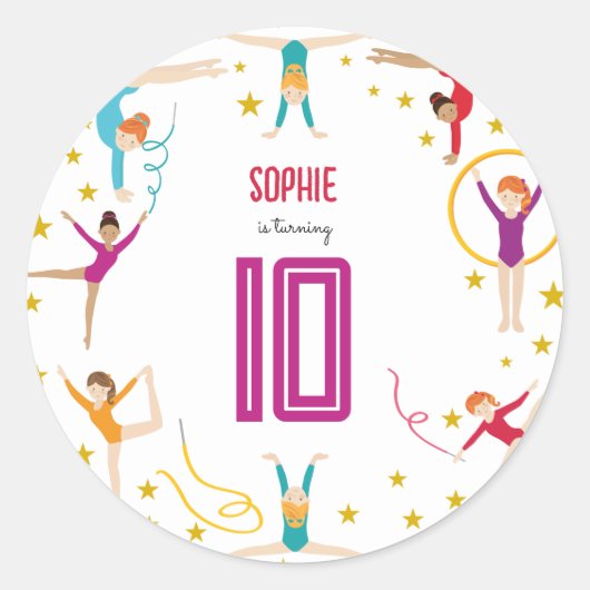 Acrobatics and gymnastics sport girl birthday ronde sticker (Voorkant)