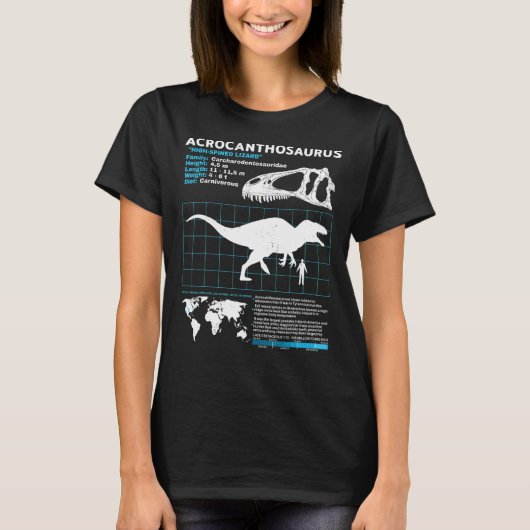 Acrocanthosaurus factsheet Dinosaurus Feiten T-shirt (Voorkant)