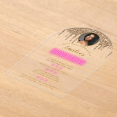 ACROLYCISCHE FOTO Quinceanera Heet Roze Goud Quinc Acryl Uitnodigingen (Laagn)