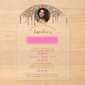 ACROLYCISCHE FOTO Quinceanera Heet Roze Goud Quinc Acryl Uitnodigingen (Voorkant)