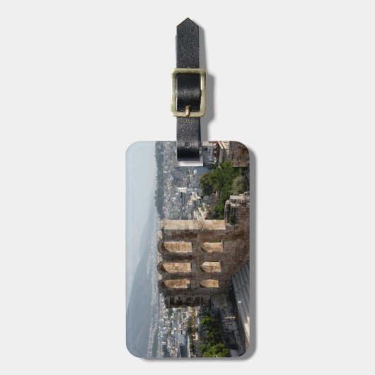 Acropolis Ancient ruïnes die Athene over het hoofd Bagagelabel (Voorkant verticaal)