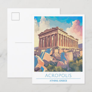 Acropolis Athene Griekenland Vintage Reizen Briefkaart